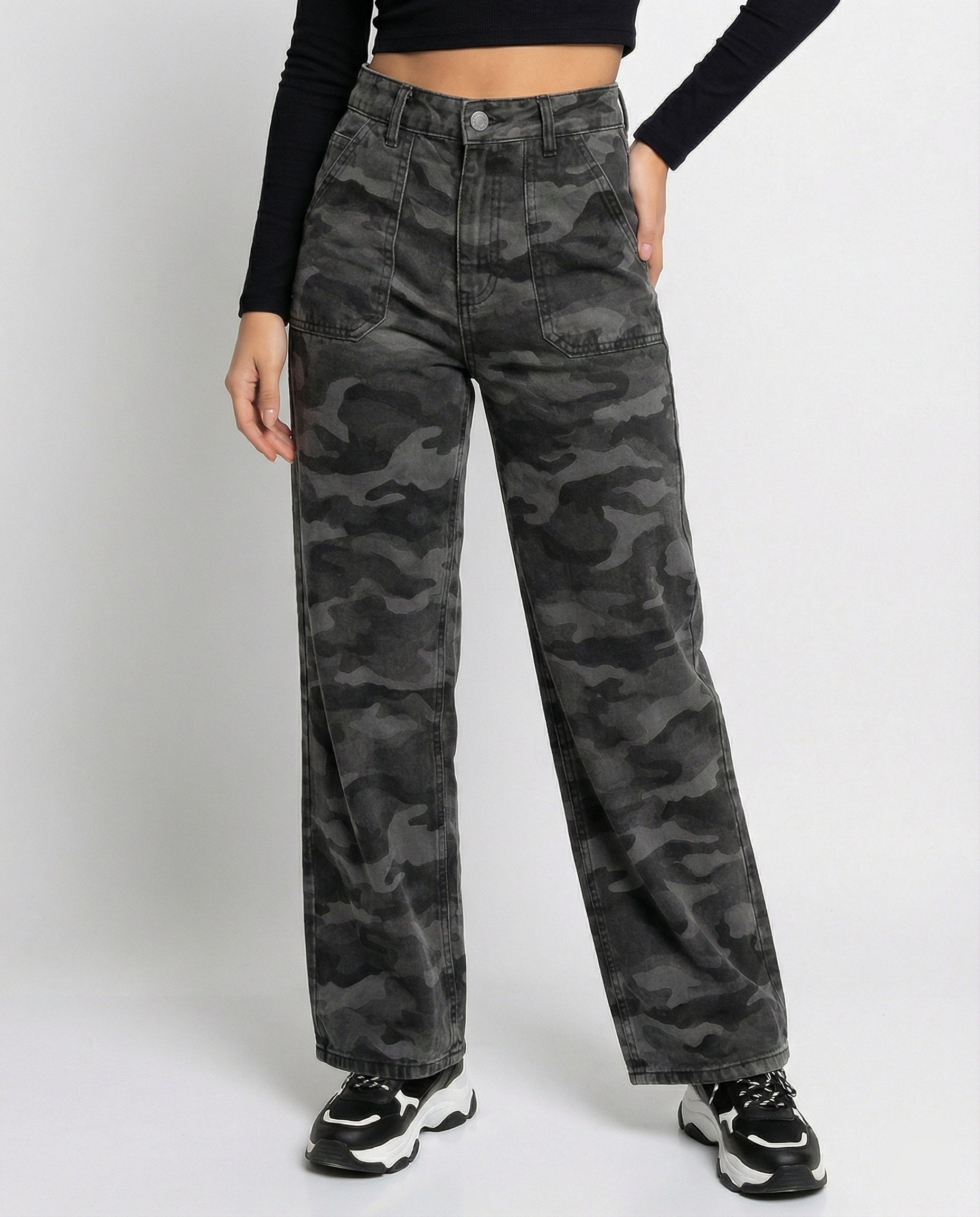 Extraweite Damen Palazzo-Hose Camouflage Größe XL Hochwand - BerlinGlamour