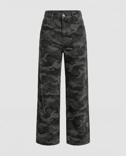 Extraweite Damen Palazzo-Hose Camouflage Größe XL Hochwand
