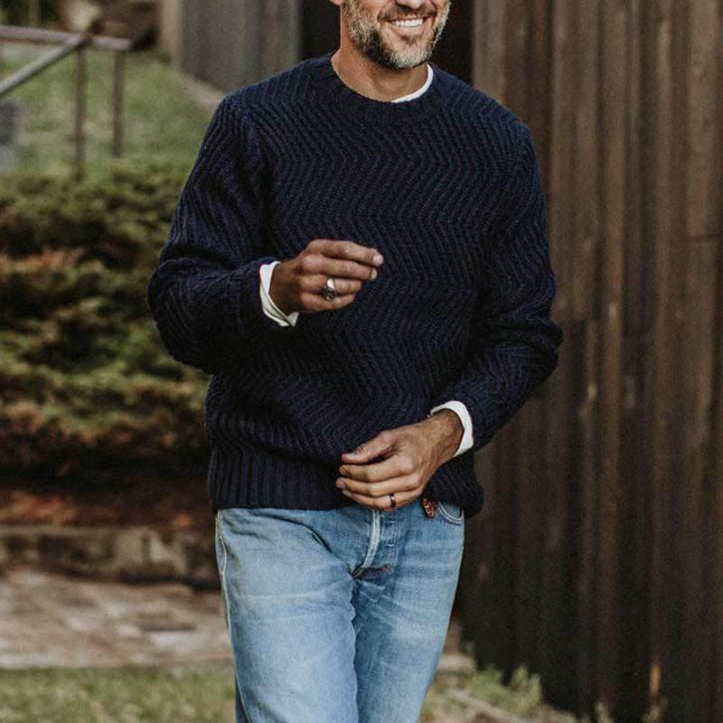 Herren Strickpullover Feinripp mit Wellenmuster Modern