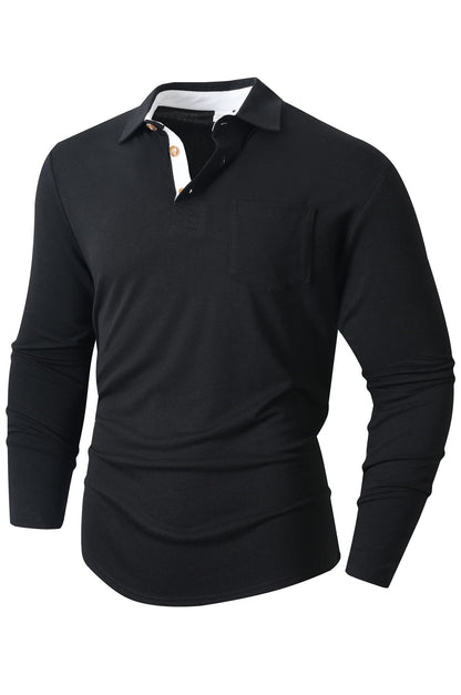 Herren Poloshirt Langarm Modern Slim Fit Leicht Stretch