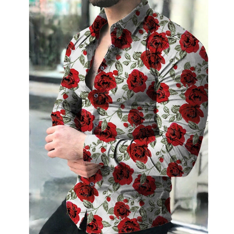 Herren Hemd Langarm Floralmuster Modern Berlin Style
