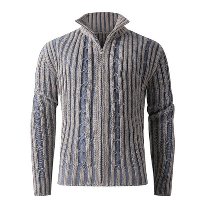 Herren Strickjacke Hochkragen Zopfmuster Elegant