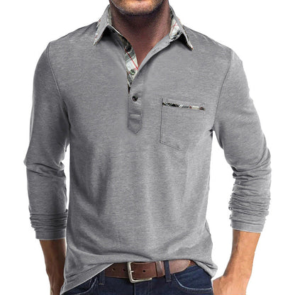 Herren Langarmshirt Mit Kontrastkragen Und Brusttasche Modern