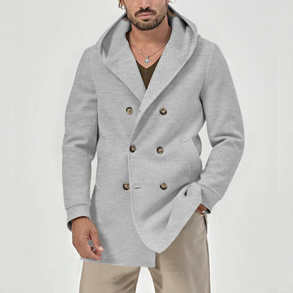 Herren Mantel Modern mit Kapuze und Knöpfen Elegant