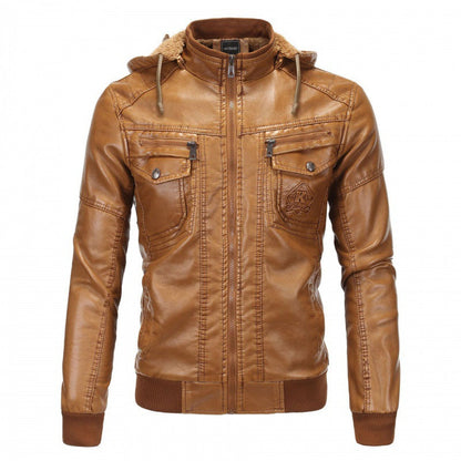 Lederjacke Herren Ledermantel mit Innenfutter und Taschen