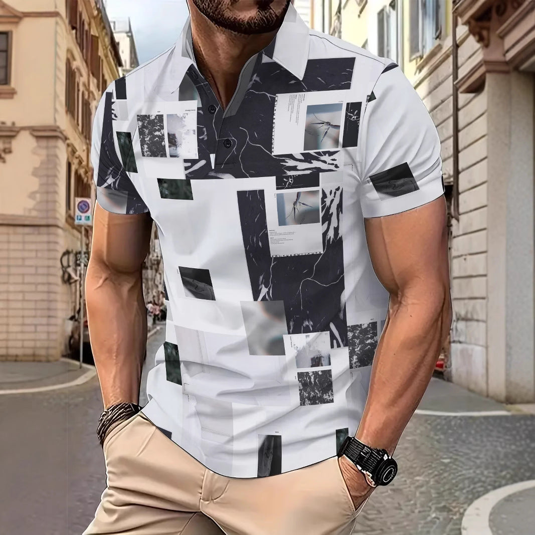 Herren Polohemd Kurzarm Fotomuster Trendy Berlin Style - BerlinGlamour