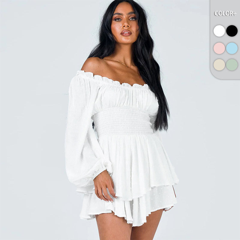 Damen Off-Shoulder Kleid Voluminös Ärmel Lange Frauenkleid Elegant - BerlinGlamour