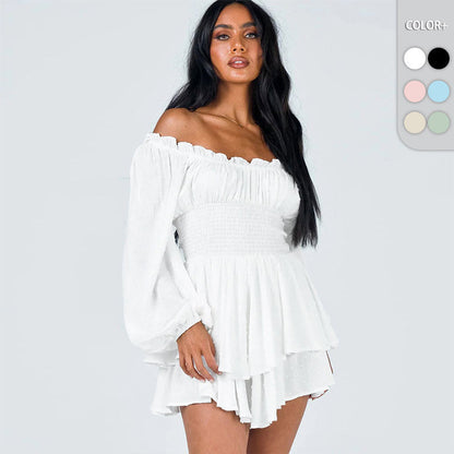 Damen Off-Shoulder Kleid Voluminös Ärmel Lange Frauenkleid Elegant - BerlinGlamour