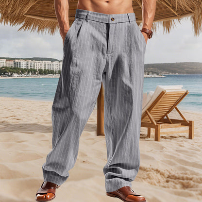 Herren Strandhose Bequem Nadelstreifen Muster Sommerhose