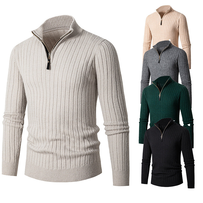 Herren Strickpullover Halbzipp Modern Rippstruktur - BerlinGlamour