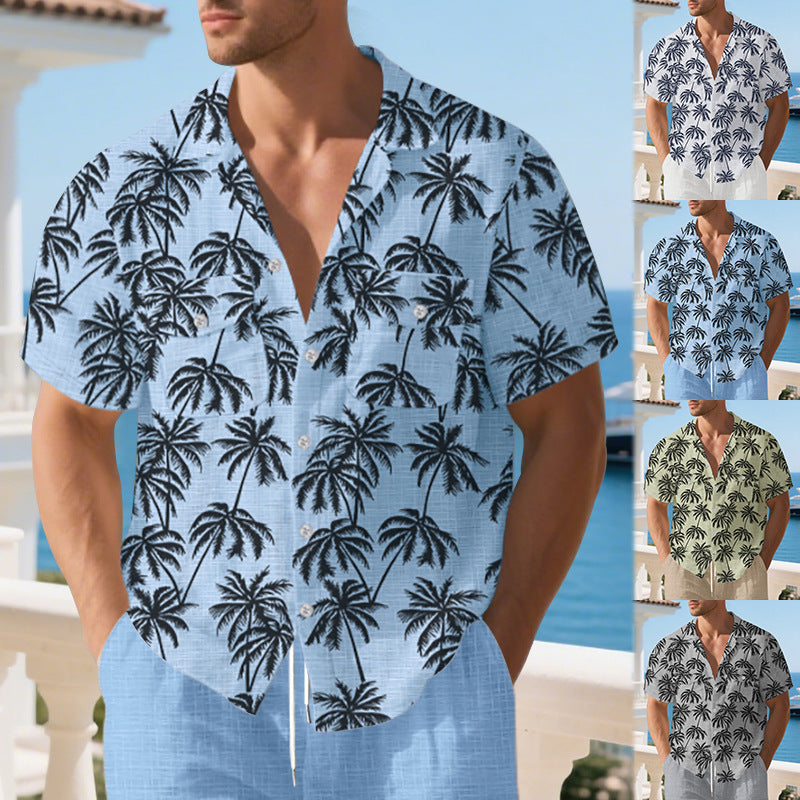 Herren-Hemd Kurzarm Sommerhemd Palmen-Design Relaxed Fit