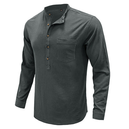 Herren Hemd Langarm mit Henley Kragen und Brusttasche Modern - BerlinGlamour