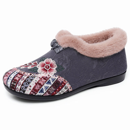 Damen Hausschuhe Plüsch Warm mit Blumenmuster