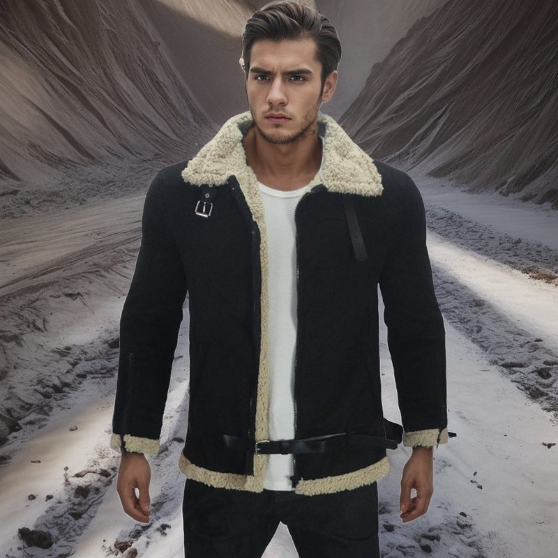 Herren Lammfelljacke Luxus Winter Jacke Schwarz