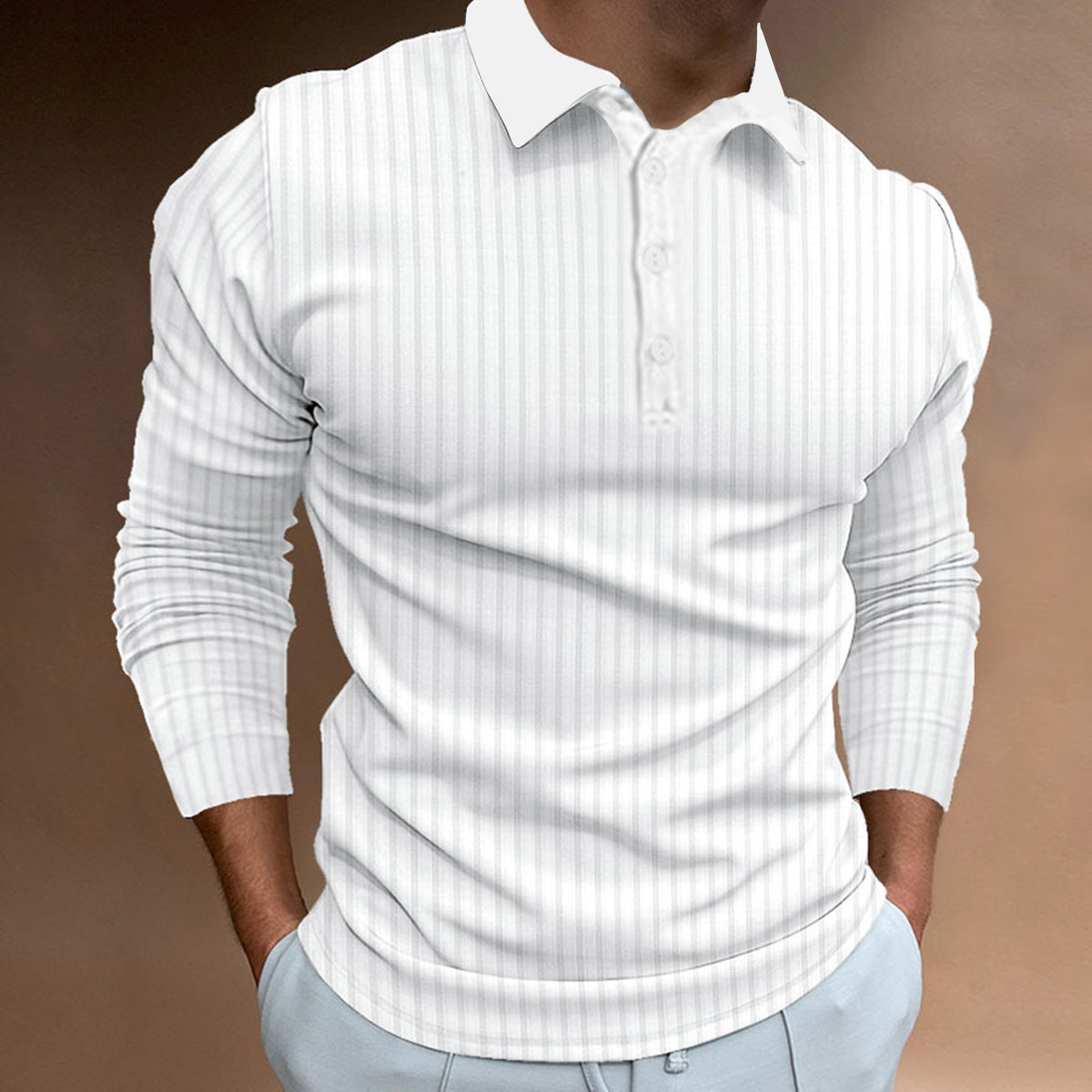 Herren Polo-Shirt Langarm Strukturiert Modern