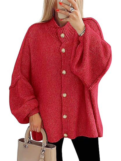 Große Damen Strickjacke Oversized Knopfverschluss