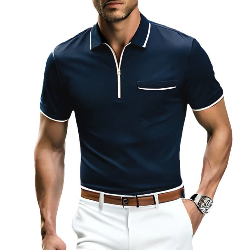 Herren Polohemd Modern mit Kontrastreißverschluss und Brusttasche