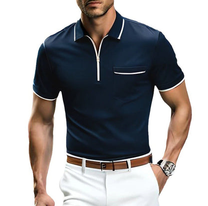 Herren Polohemd Modern mit Kontrastreißverschluss und Brusttasche