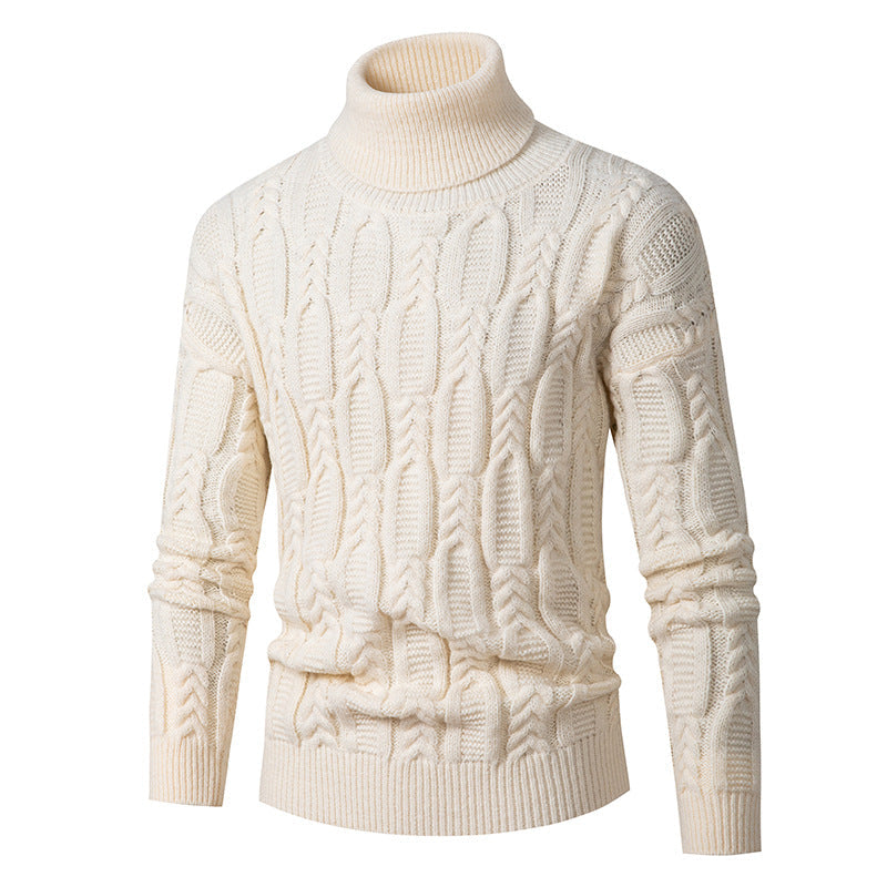 Herren Rollkragenpullover Strukturmuster Hochwertig Schwarz