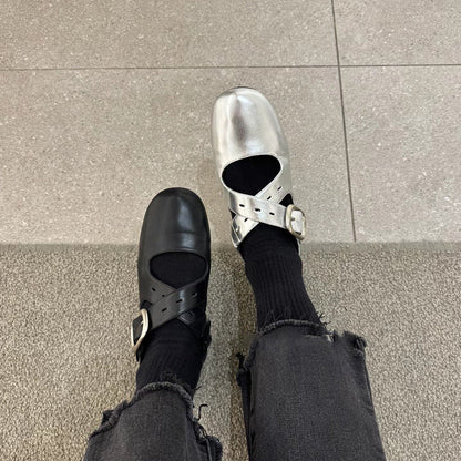 Damen Ballerinas Bequem Riemenverschluss Komfortschuhe Schuhe