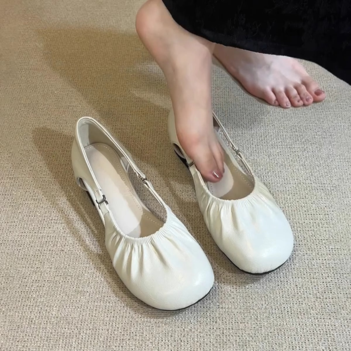 Damen Ballerinas Elastisch Falten-Design Anpassbarer Riemen