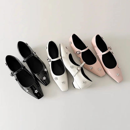 Damen Ballerinas Blumen Dekor Komfort Riemen
