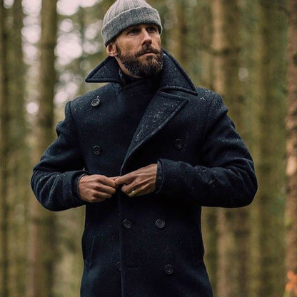 Herren Mantel Doppelreiher Klassisch Edel Schwarz