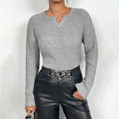 Damen Pullover Feinstrick V-Ausschnitt Langärmlig Elegantes Design