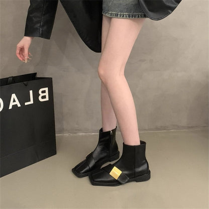 Damen Stiefeletten Elegante Schnallen Schuhe Schwarz Trend
