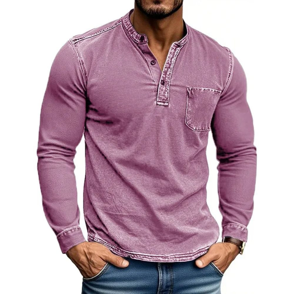 Herren Hemd Langarm Moderner Henley Kragen Slim Fit