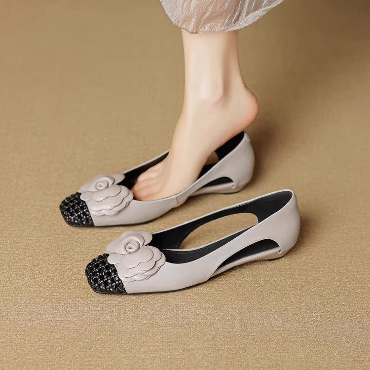 Damen Ballerina Schuhe Offen Fersen Floral Modisch