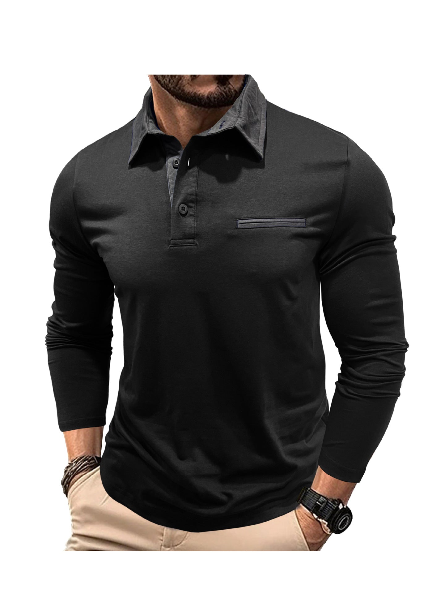 Herren Poloshirt Modern Kragen Taschen Elegant