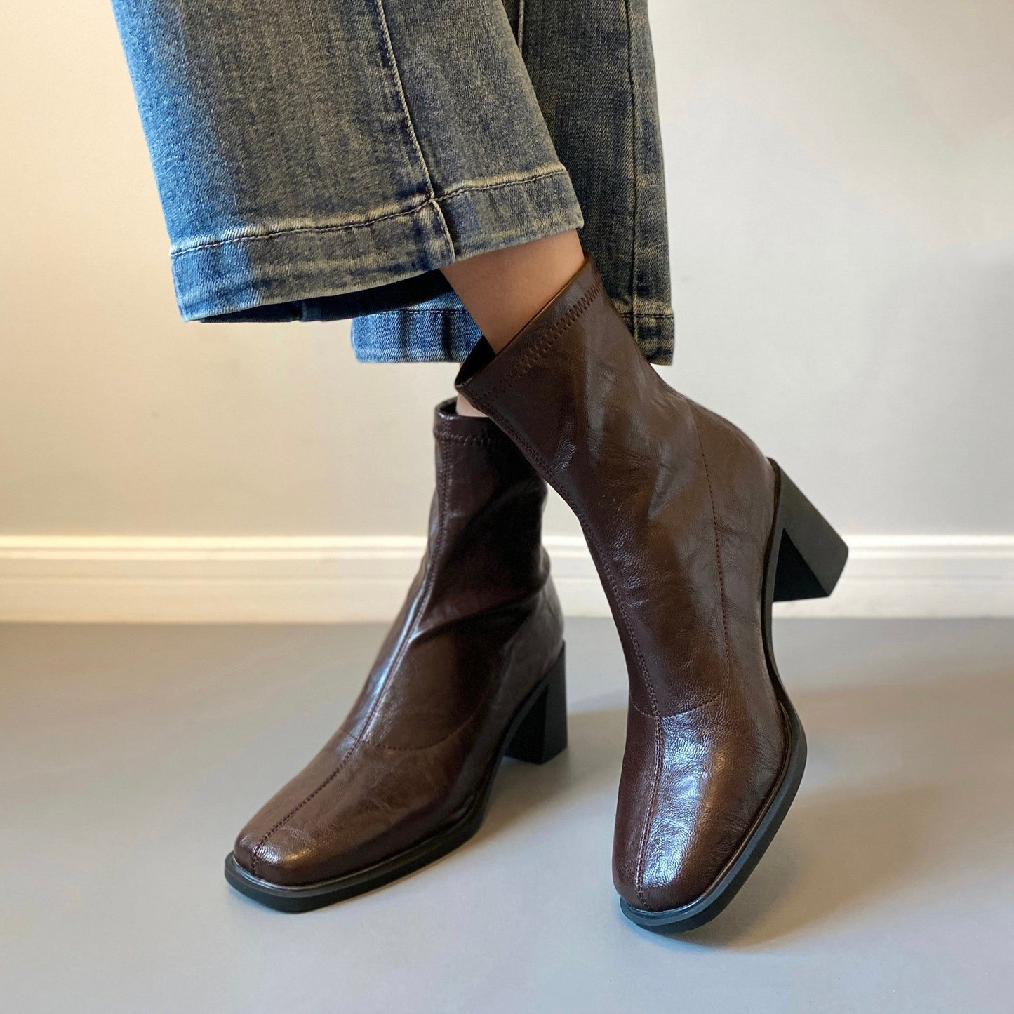 Damen Stiefeletten Hoch Hacken Elegante Blockabsatz Schuhe