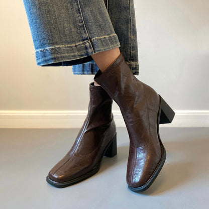 Damen Stiefeletten Hoch Hacken Elegante Blockabsatz Schuhe