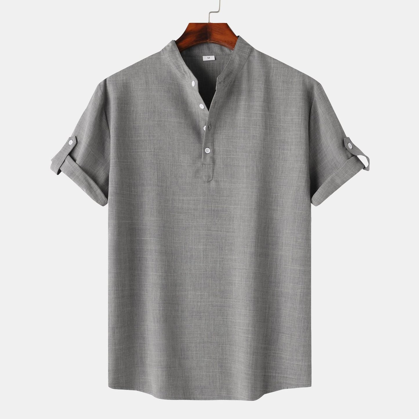 Herren Hemd Kurzarm Henley Ausschnitt Modern Lässig