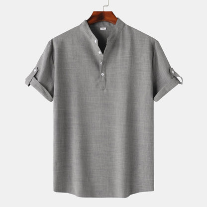 Herren Hemd Kurzarm Henley Ausschnitt Modern Lässig