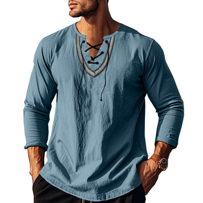 Herren Langarm-Shirt Lässig Mit Schnürung