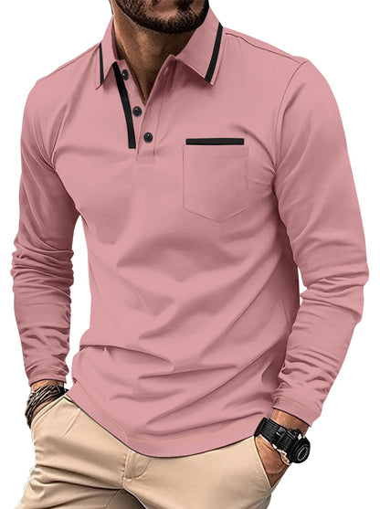 Herren Polohemd Langarm Elegant Kontrastdetails Modern