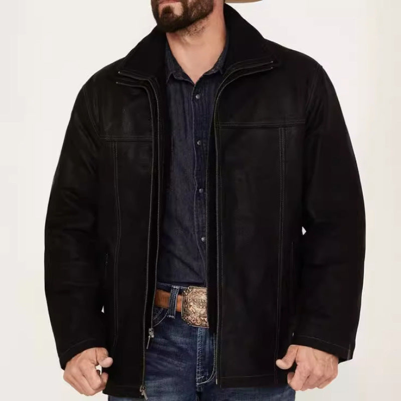 Herren Lederjacke Robust Modern Mit Taschen