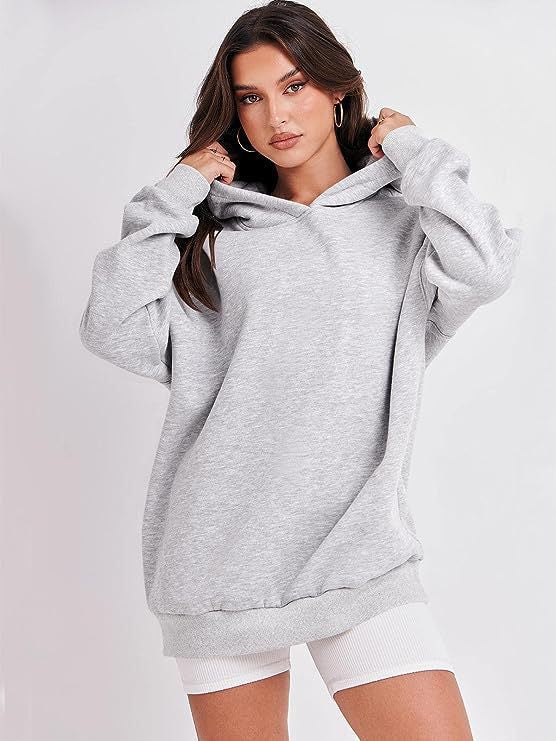 Damen Kapuzenpullover Großgemustert Weich Fleece Oversized