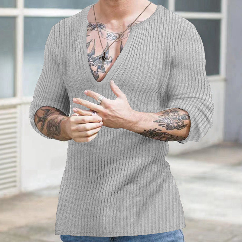 Herren Strickpullover V-Ausschnitt Modisch Rippstruktur