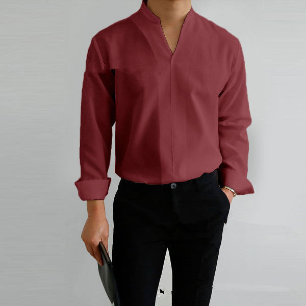 Herren Hemd Langarm Moderner Mandarin Kragen Elegantes Design