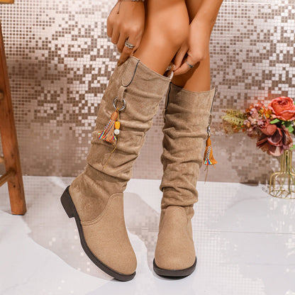 Damen Stiefel Overknee Wildleder Rüschen Design Modern - BerlinGlamour