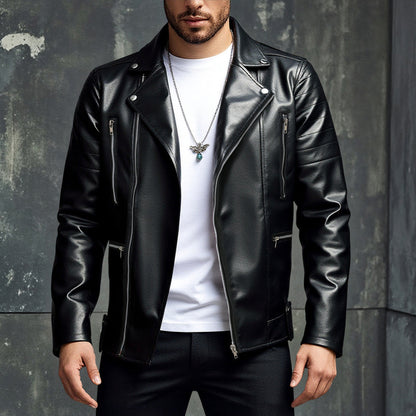 Lederjacke Herren Biker Stil Asymmetrisch Reißverschluss