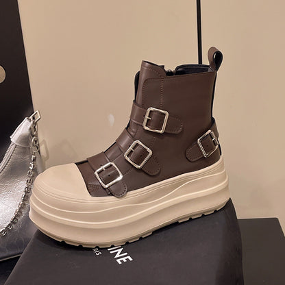 Damen Stiefel Chunky Rutschfest mit Schnallen Winter - BerlinGlamour