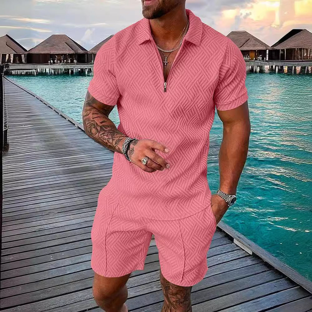 Herren Jumpsuit Kurzarm Modern Fein Strukturiert