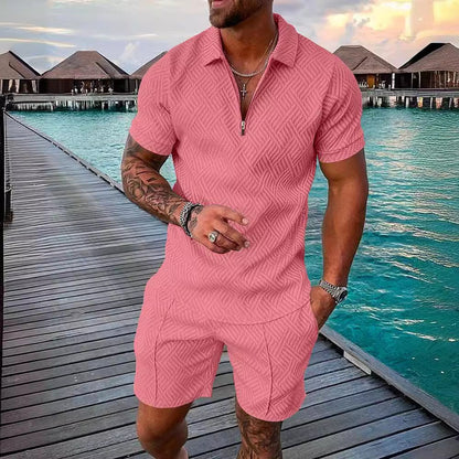 Herren Jumpsuit Kurzarm Modern Fein Strukturiert
