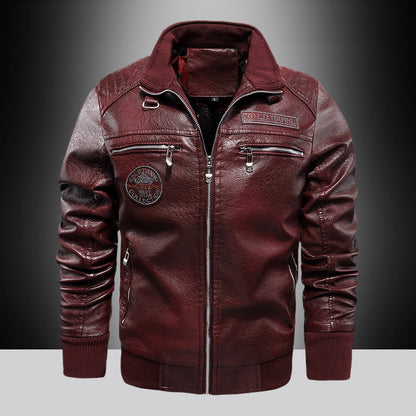 Herren Lederjacke Modern mit Reißverschluss Schwarz