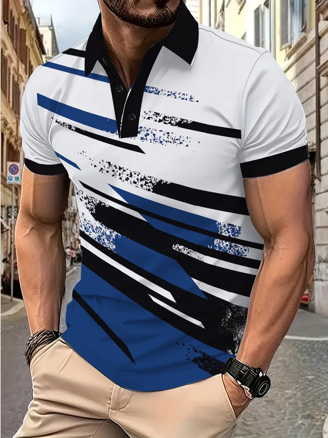 Herren Poloshirt Kurzarm Streifenmuster Modern Style
