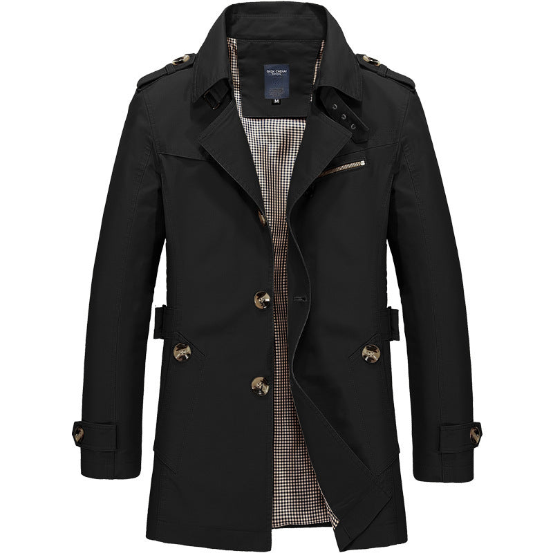Herren Trenchcoat Jacke Modern Schnitt Wasserabweisend
